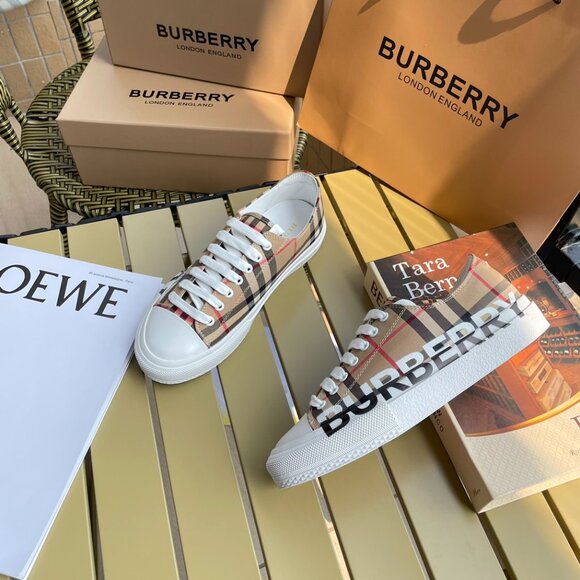Authentic Burberry logo print vintage check cotton sneakers archive beige - Picture 4 of 9